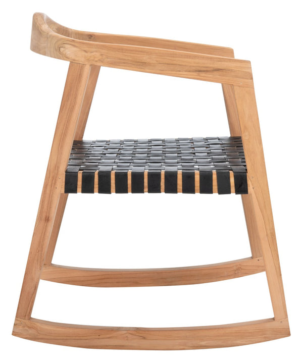 Safavieh Willa Rocking Dining Chair - Contemporary Teak And Leather Blend For Stylish Comfort And Elegance Black / Natural DCH4005C