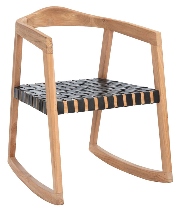 Safavieh Willa Rocking Dining Chair - Contemporary Teak And Leather Blend For Stylish Comfort And Elegance Black / Natural DCH4005C