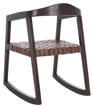 Safavieh Willa Rocking Dining Chair - Contemporary Teak And Leather Blend For Stylish Comfort And Elegance Cognac / Walnut DCH4005D