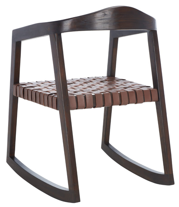 Safavieh Willa Rocking Dining Chair - Contemporary Teak And Leather Blend For Stylish Comfort And Elegance Cognac / Walnut DCH4005D
