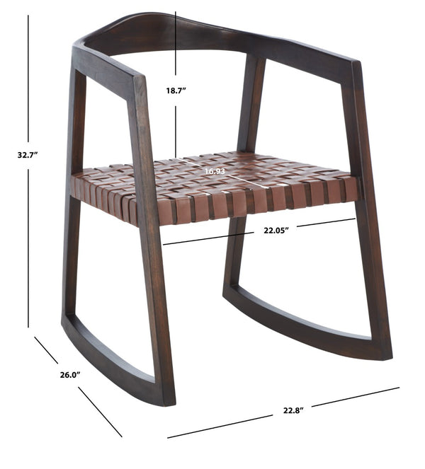 Safavieh Willa Rocking Dining Chair - Contemporary Teak And Leather Blend For Stylish Comfort And Elegance Cognac / Walnut DCH4005D