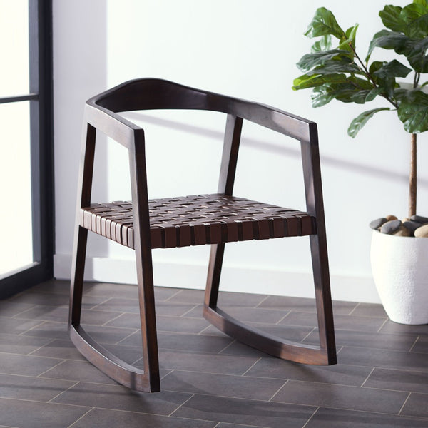 Safavieh Willa Rocking Dining Chair - Contemporary Teak And Leather Blend For Stylish Comfort And Elegance Cognac / Walnut DCH4005D