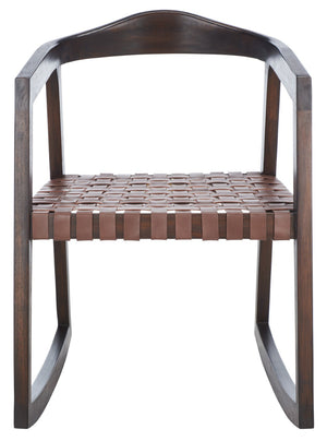 Safavieh Willa Rocking Dining Chair - Contemporary Teak And Leather Blend For Stylish Comfort And Elegance Cognac / Walnut DCH4005D