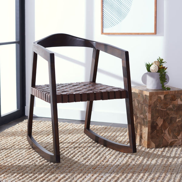 Safavieh Willa Rocking Dining Chair - Contemporary Teak And Leather Blend For Stylish Comfort And Elegance Cognac / Walnut DCH4005D