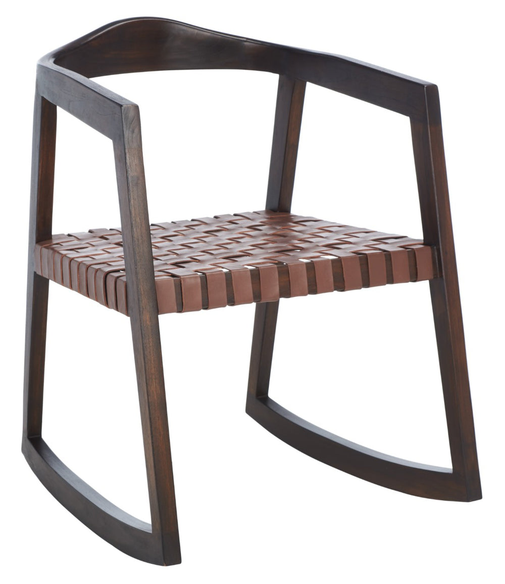 Safavieh Willa Rocking Dining Chair - Contemporary Teak And Leather Blend For Stylish Comfort And Elegance Cognac / Walnut DCH4005D