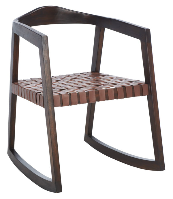 Safavieh Willa Rocking Dining Chair - Contemporary Teak And Leather Blend For Stylish Comfort And Elegance Cognac / Walnut DCH4005D