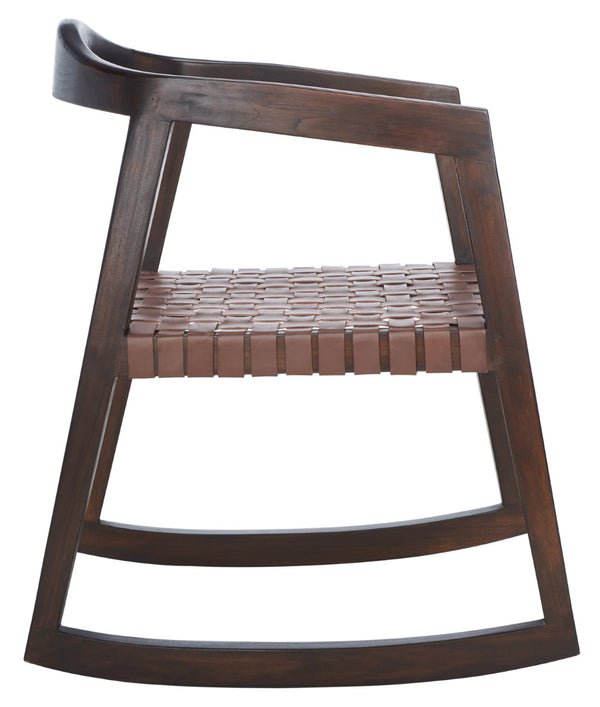 Safavieh Willa Rocking Dining Chair - Contemporary Teak And Leather Blend For Stylish Comfort And Elegance Cognac / Walnut DCH4005D