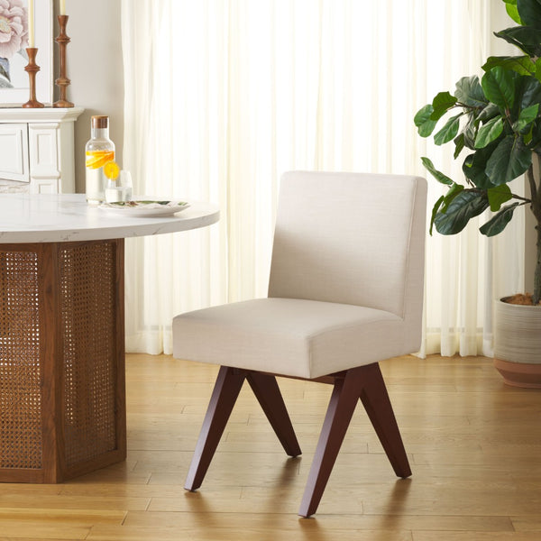 Safavieh Oliviadella Dining Chair - Modern Mid-Century Comfort With Plush Seating For Stylish Dining Spaces Bone / Walnut DCH4500A