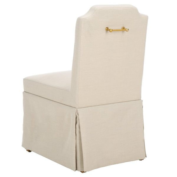 Safavieh CLARSTE Dining Chair in Sand - Elegant Upholstered Design with Metallic Handle for Modern Comfort DCH4501A-SET2