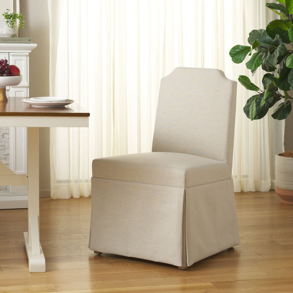 Safavieh CLARSTE Dining Chair in Sand - Elegant Upholstered Design with Metallic Handle for Modern Comfort DCH4501A-SET2