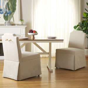 Safavieh CLARSTE Dining Chair in Sand - Elegant Upholstered Design with Metallic Handle for Modern Comfort DCH4501A-SET2
