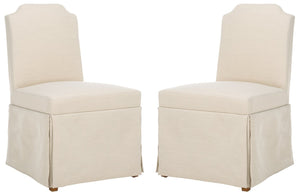 Safavieh CLARSTE Dining Chair in Sand - Elegant Upholstered Design with Metallic Handle for Modern Comfort DCH4501A-SET2