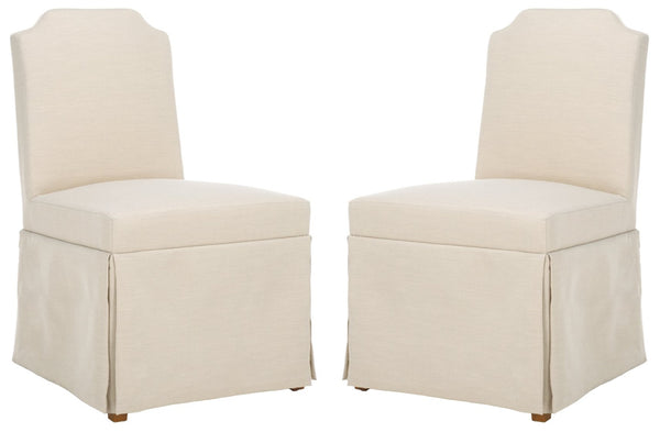 Safavieh CLARSTE Dining Chair in Sand - Elegant Upholstered Design with Metallic Handle for Modern Comfort DCH4501A-SET2