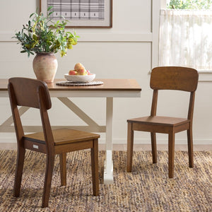 Safavieh Tevin Rattan and Wood Dining Chair Handcrafted Transitional Seat for Modern Rooms Walnut DCH5900A-SET2