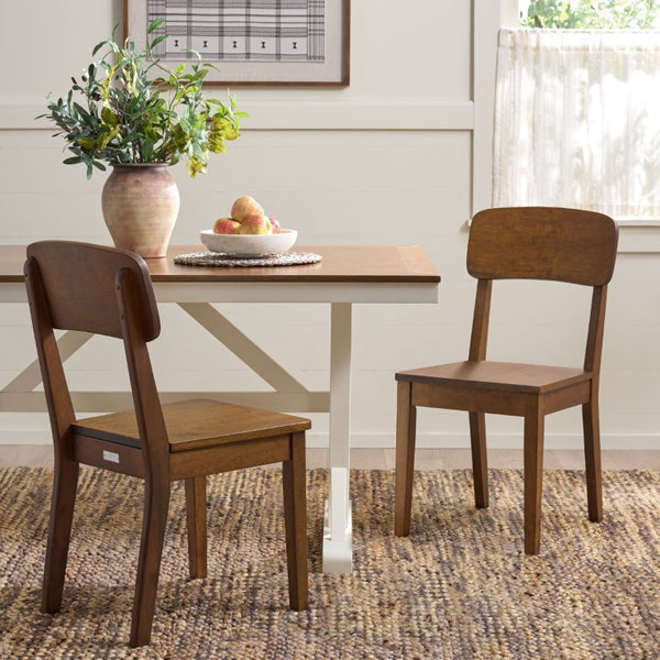Safavieh Tevin Rattan and Wood Dining Chair Handcrafted Transitional Seat for Modern Rooms Walnut DCH5900A-SET2