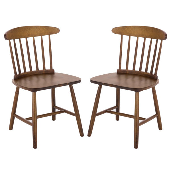 Safavieh Gregor Solid Rubberwood Dining Chair Warm Natural Finish for Modern Farmhouse Tables Walnut DCH5901A-SET2