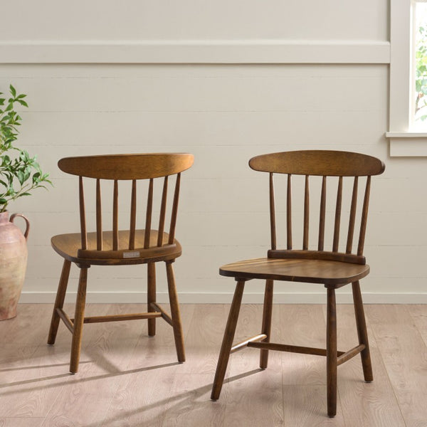 Safavieh Gregor Solid Rubberwood Dining Chair Warm Natural Finish for Modern Farmhouse Tables Walnut DCH5901A-SET2