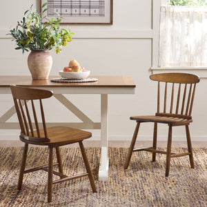Safavieh Gregor Solid Rubberwood Dining Chair Warm Natural Finish for Modern Farmhouse Tables Walnut DCH5901A-SET2