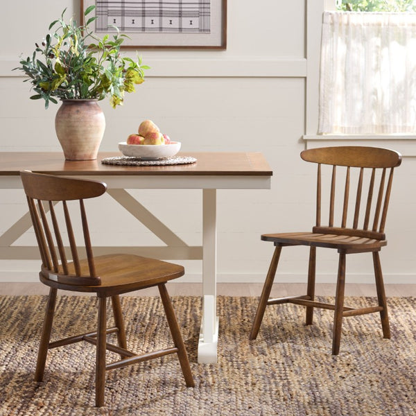 Safavieh Gregor Solid Rubberwood Dining Chair Warm Natural Finish for Modern Farmhouse Tables Walnut DCH5901A-SET2