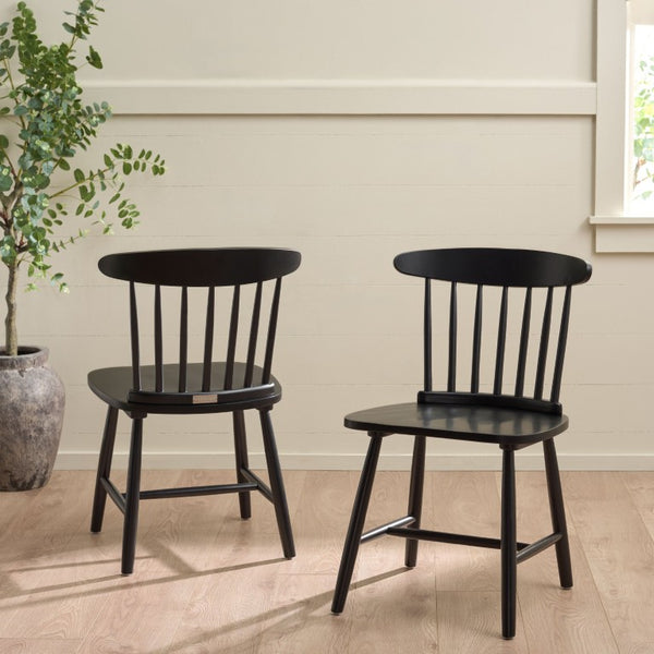 Safavieh Gregor Solid Rubberwood Dining Chair Warm Natural Finish for Modern Farmhouse Tables Black DCH5901B-SET2