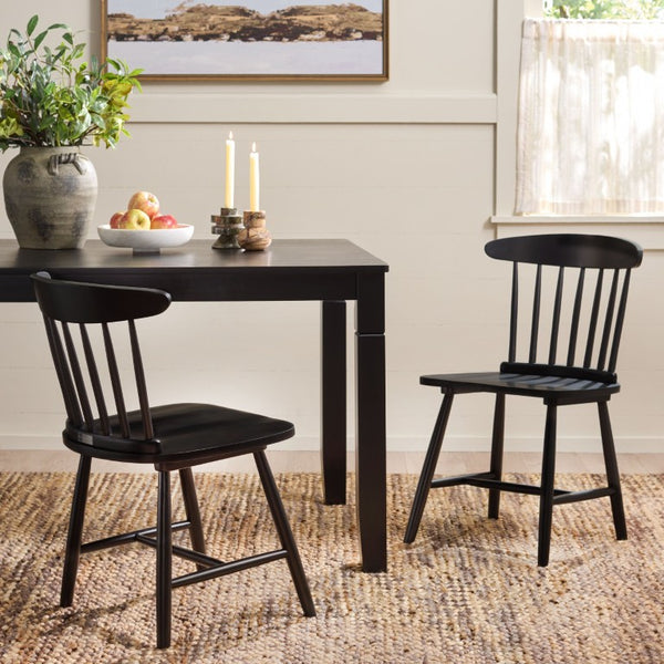 Safavieh Gregor Solid Rubberwood Dining Chair Warm Natural Finish for Modern Farmhouse Tables Black DCH5901B-SET2