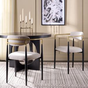 Safavieh COVELLE Dining Arm Chair - Elegant Dove Grey Upholstery with Luxe Black & Gold Accents for Dining Rooms DCH6401A-SET2