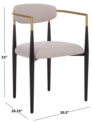 Safavieh COVELLE Dining Arm Chair - Elegant Dove Grey Upholstery with Luxe Black & Gold Accents for Dining Rooms DCH6401A-SET2