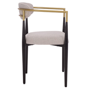 Safavieh Covelle Dining Arm Chair - Modern Black & Gold With Dove Grey Upholstery For Ultimate Dining Style Black Gold ,Dove Grey Metal ,Fabric ,Foam Dch6401a-set2