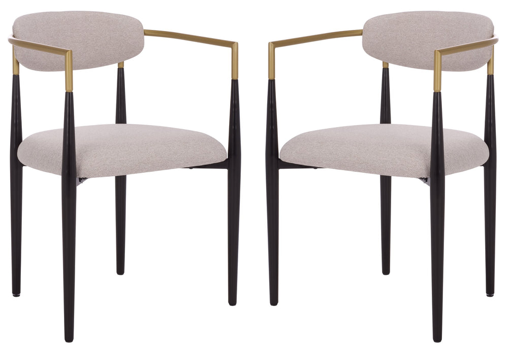 Safavieh Covelle Dining Arm Chair - Modern Black & Gold With Dove Grey Upholstery For Ultimate Dining Style Black Gold ,Dove Grey Metal ,Fabric ,Foam Dch6401a-set2