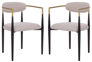 Safavieh Covelle Dining Arm Chair - Modern Black & Gold With Dove Grey Upholstery For Ultimate Dining Style Black Gold ,Dove Grey Metal ,Fabric ,Foam Dch6401a-set2