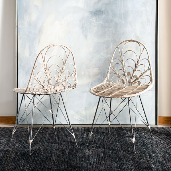 Safavieh Madeline Rattan Dining Chair - Elegant Grey White Wash Finish With Chic Black Accents For Dining Grey White Wash ,Black Rattan,Metal Dch6500a