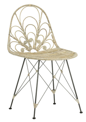 Safavieh Madeline Rattan Dining Chair - Elegant Grey White Wash Finish With Chic Black Accents For Dining Grey White Wash ,Black Rattan,Metal Dch6500a