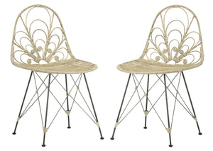 Safavieh Madeline Rattan Dining Chair - Elegant Grey White Wash Finish With Chic Black Accents For Dining Grey White Wash ,Black Rattan,Metal Dch6500a