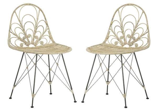 Safavieh Madeline Rattan Dining Chair - Elegant Grey White Wash Finish With Chic Black Accents For Dining Grey White Wash ,Black Rattan,Metal Dch6500a