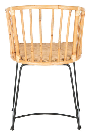 Safavieh Siena Coastal Rattan Barrel Dining Chair - Stylish Mid-Century Accent With Black Hairpin Legs DCH6501A