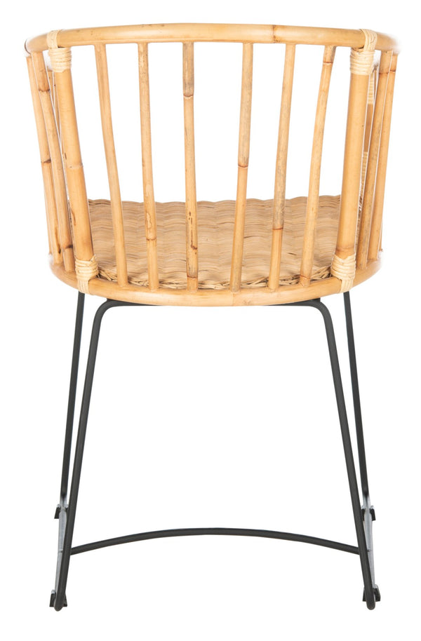 Safavieh Siena Coastal Rattan Barrel Dining Chair - Stylish Mid-Century Accent With Black Hairpin Legs DCH6501A