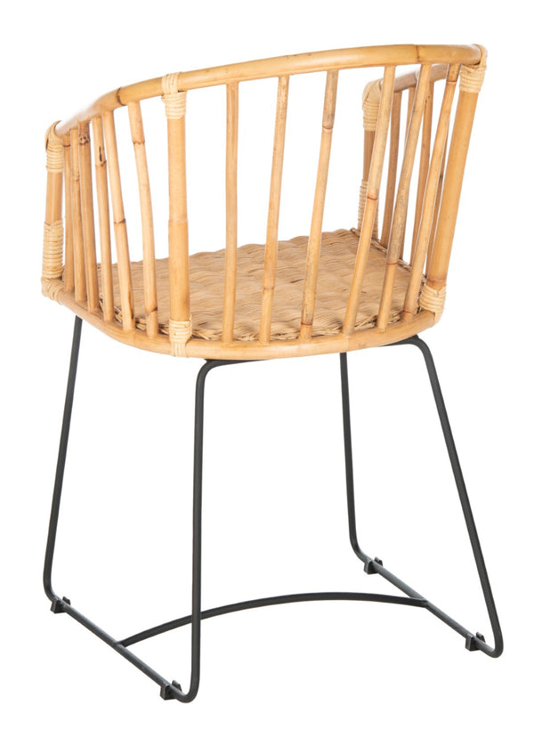 Safavieh Siena Coastal Rattan Barrel Dining Chair - Stylish Mid-Century Accent With Black Hairpin Legs DCH6501A