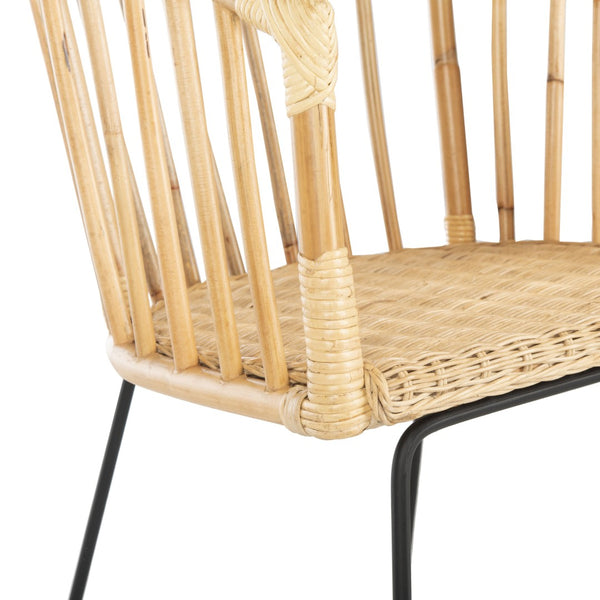 Safavieh Siena Coastal Rattan Barrel Dining Chair - Stylish Mid-Century Accent With Black Hairpin Legs DCH6501A