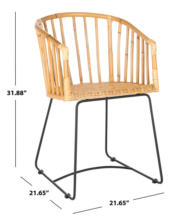 Safavieh Siena Coastal Rattan Barrel Dining Chair - Stylish Mid-Century Accent With Black Hairpin Legs DCH6501A