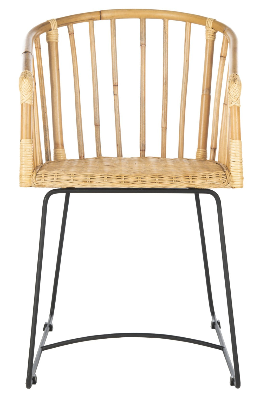 Safavieh Siena Coastal Rattan Barrel Dining Chair - Stylish Mid-Century Accent With Black Hairpin Legs DCH6501A