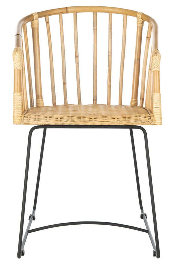 Safavieh Siena Coastal Rattan Barrel Dining Chair - Stylish Mid-Century Accent With Black Hairpin Legs DCH6501A