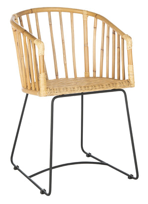 Safavieh Siena Coastal Rattan Barrel Dining Chair - Stylish Mid-Century Accent With Black Hairpin Legs DCH6501A