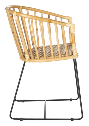 Safavieh Siena Coastal Rattan Barrel Dining Chair - Stylish Mid-Century Accent With Black Hairpin Legs DCH6501A