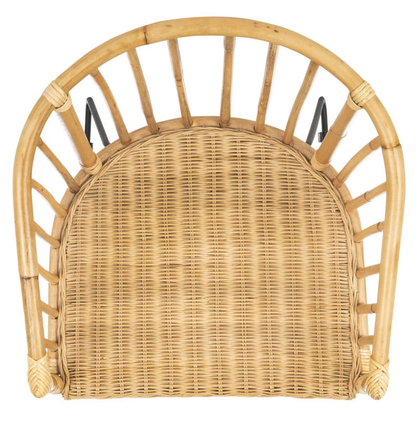 Safavieh Siena Coastal Rattan Barrel Dining Chair - Stylish Mid-Century Accent With Black Hairpin Legs DCH6501A