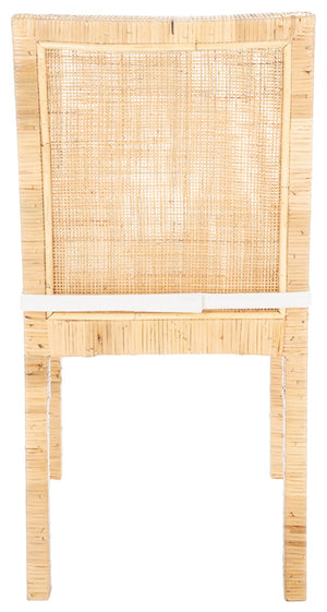 Safavieh TOJO Cane Dining Chair Set with White Cushion - Natural Rattan for Coastal & Modern Interiors DCH6502A-SET2