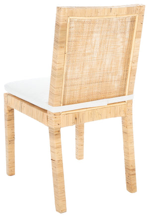 Safavieh TOJO Cane Dining Chair Set with White Cushion - Natural Rattan for Coastal & Modern Interiors DCH6502A-SET2