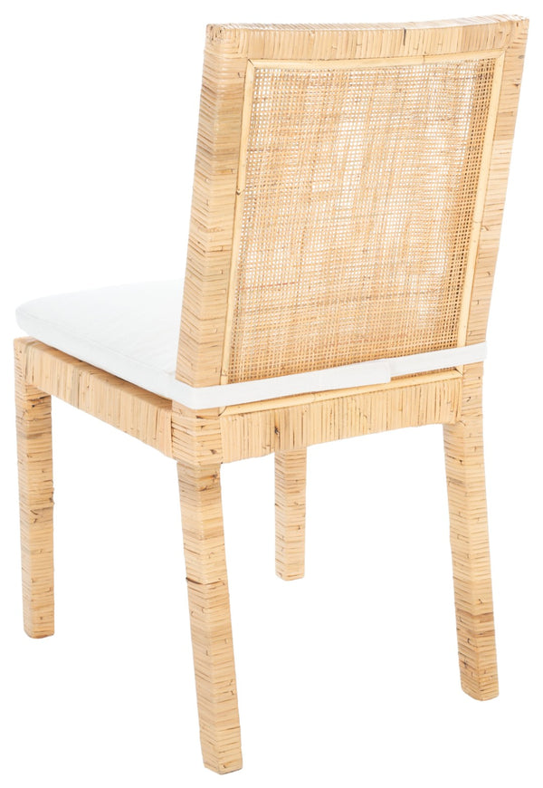 Safavieh TOJO Cane Dining Chair Set with White Cushion - Natural Rattan for Coastal & Modern Interiors DCH6502A-SET2