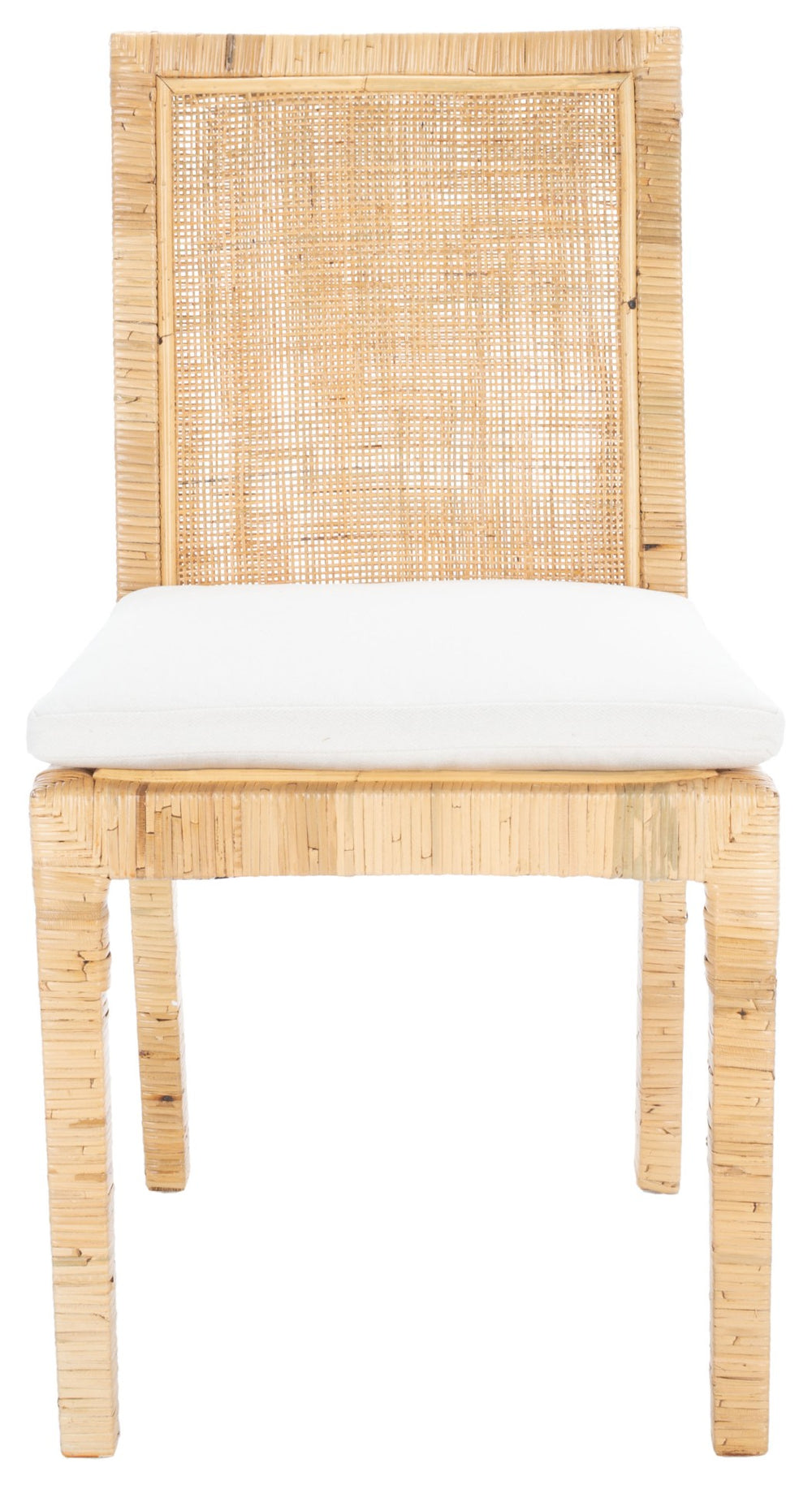 Safavieh TOJO Cane Dining Chair Set with White Cushion - Natural Rattan for Coastal & Modern Interiors DCH6502A-SET2
