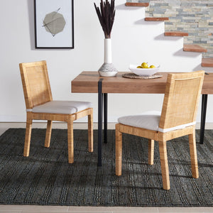 Safavieh TOJO Cane Dining Chair Set with White Cushion - Natural Rattan for Coastal & Modern Interiors DCH6502A-SET2