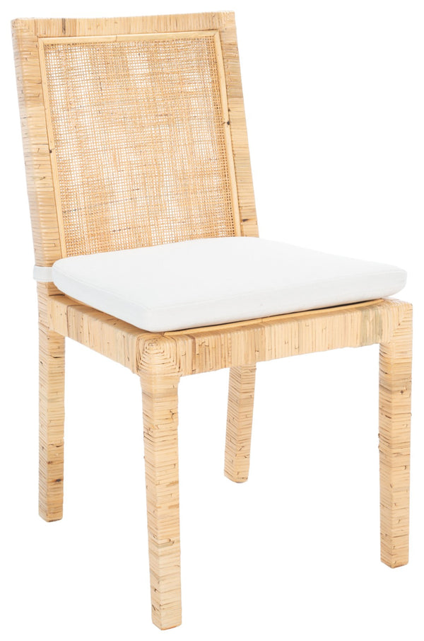 Safavieh TOJO Cane Dining Chair Set with White Cushion - Natural Rattan for Coastal & Modern Interiors DCH6502A-SET2